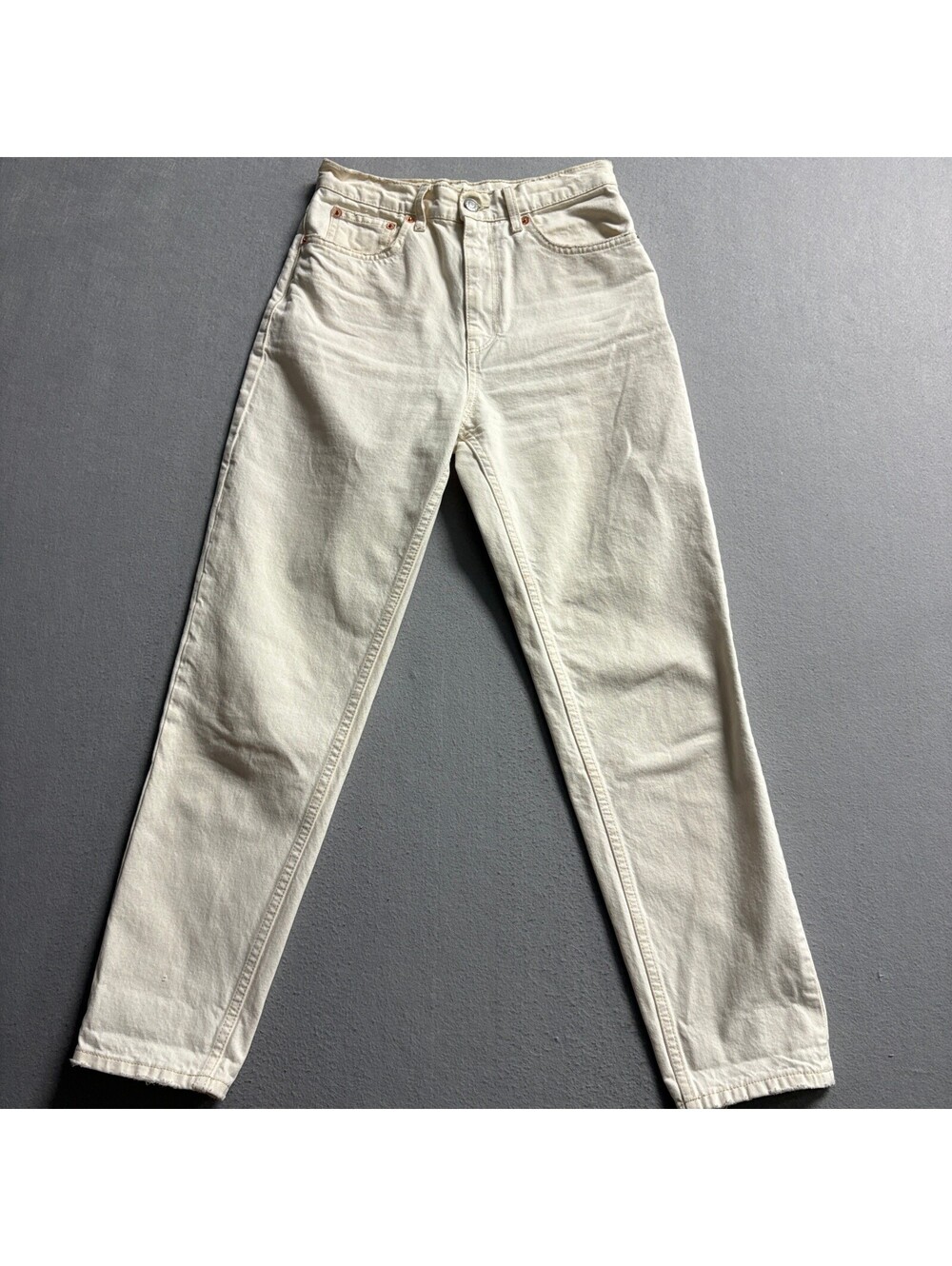 Mango MNG Mom Jeans Womens Size 4 Cream Off White High Rise Denim Tapered Leg